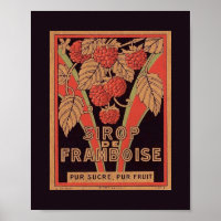 Vintage Image Français RASPBERRY SYRUP Étiquette P