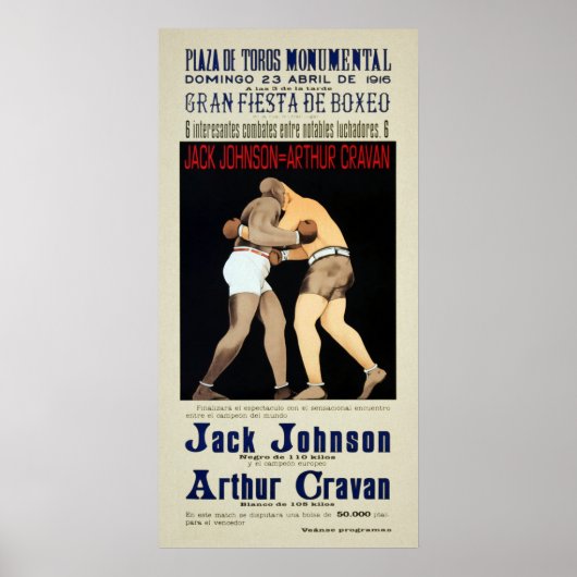 Poster Vintage Jack Johnson contre Arthur Cravan (Devant)