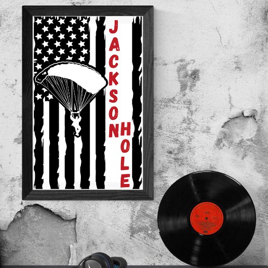 Poster Vintage Jackson Hole Parapente Skydiving