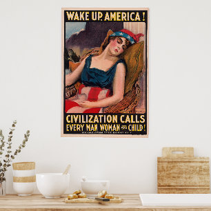 Poster Vintage James Montgomery Flagg Réveillez L'Améri
