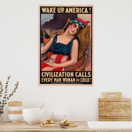 Poster Vintage James Montgomery Flagg | Réveillez L'Améri (Cuisine)