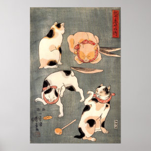 Poster Vintage Japanese 4 Cats by Kuniyoshi Utagawa