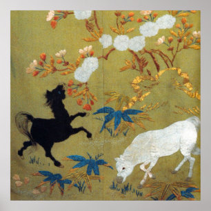 Poster Vintage Japanese Foal and Cherry Blossoms
