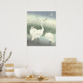 Poster Vintage Japonais 3 Hérons Sous Crescent Moon (Cuisine)