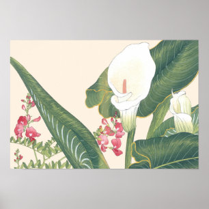 Poster Vintage Japonais Bois Blanc Calla Lily