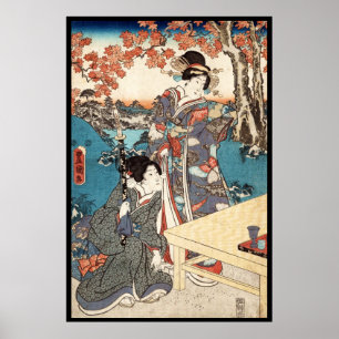Poster vintage japonais cool ukiyo-e geisha vieux rouleau
