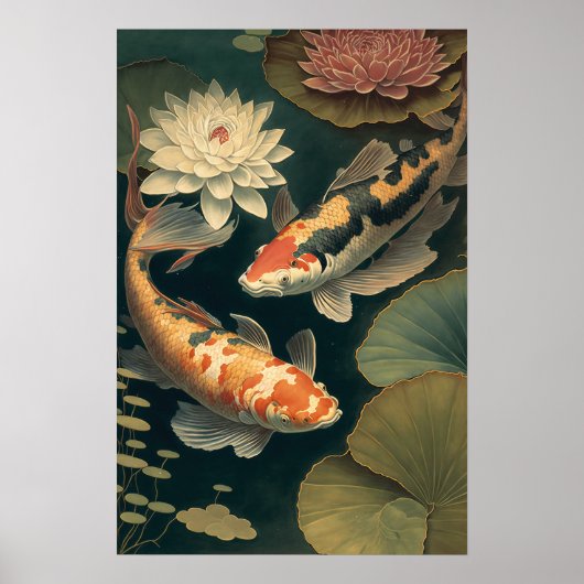 Poster vintage japonais koi Fish Pond Art (Devant)