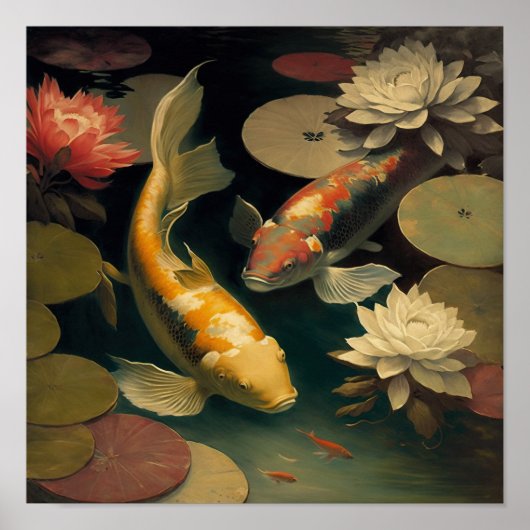 Poster vintage japonais Koi Fish Pond Art (Devant)