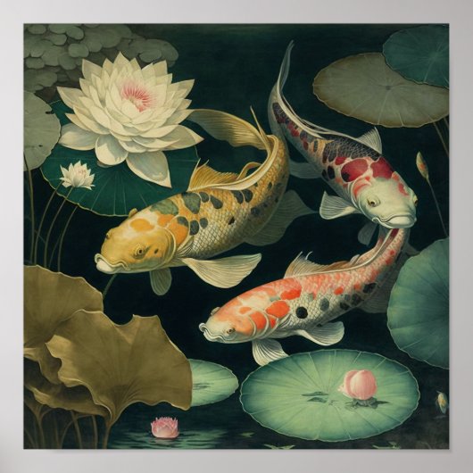 Poster vintage japonais Koi Fish Pond Art (Devant)