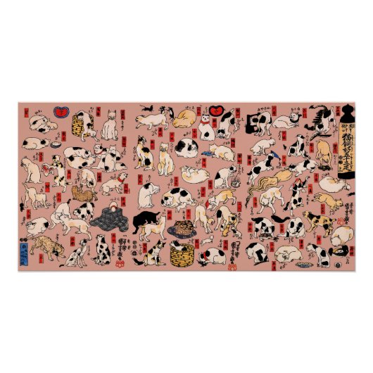 Poster Vintage japonais motif de chat Ukiyo-e : Kuniyoshi (Devant)