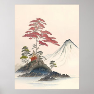 Poster Vintage Japonais Paysage Art