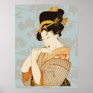 Poster Vintage Japonaise Fille Geisha Entertainer en Kimo