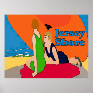 Poster Vintage Jersey Shore, Couple sur la plage