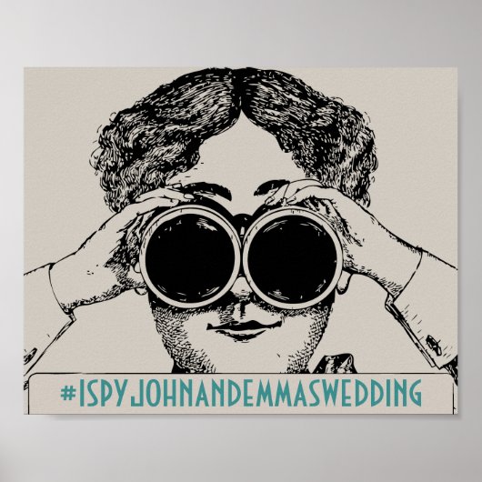 Poster Vintage J'espionne Mariage Social Media Hashtag (Devant)