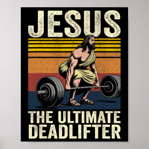 Poster Vintage Jésus L'ultime Deadlifter Funny Christ