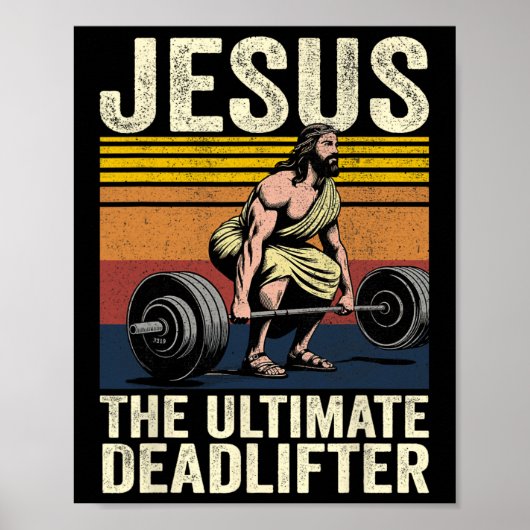 Poster Vintage Jésus L'ultime Deadlifter Funny Christ (Devant)