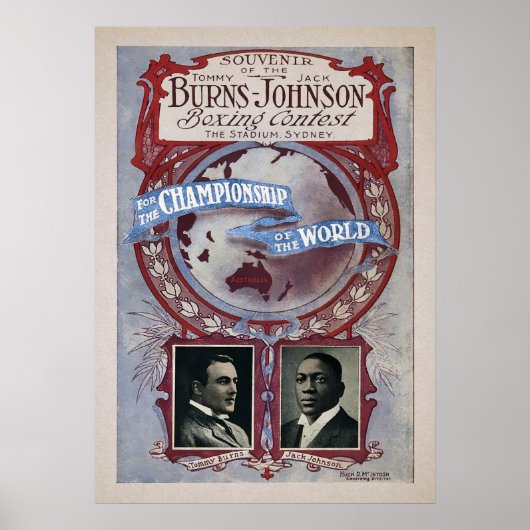 Poster Vintage Johnson Burns Fight Souvenir (Devant)