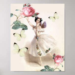 Poster Vintage jolie fée ballerine féminine