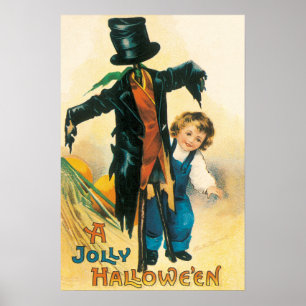 Poster Vintage Jolly Halloween Scarecrow Ellen Clapsaddle