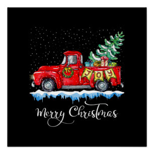 Poster Vintage Joyeux Noël Camion Rouge Ancien Noël Ch