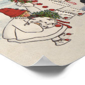 Poster Vintage Joyeux Noël Neige Enfants Vacances (Coin)