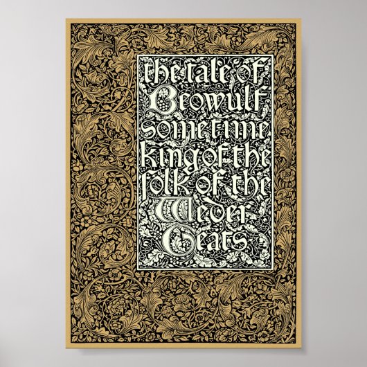 Poster Vintage Kelmscott Press William Morris Beowulf (Devant)