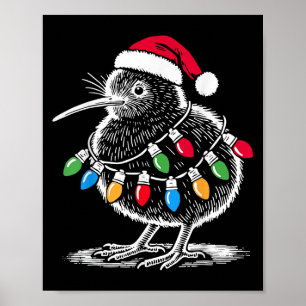 Poster Vintage Kiwi Bird Santa Hat Noël Lumière Birdin