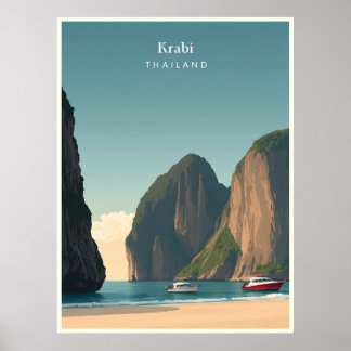 Poster Vintage Krabi Thailand Travel illustration
