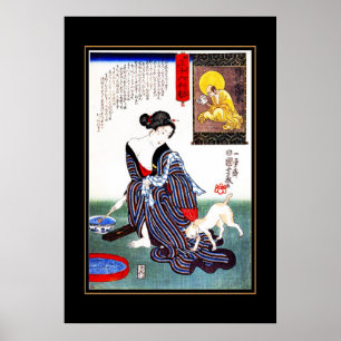 Poster Vintage Kunst Japanse Vrouw Kat