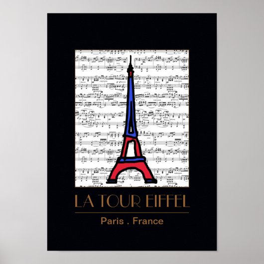 Poster vintage La Tour Eiffel with musical notes (Devant)