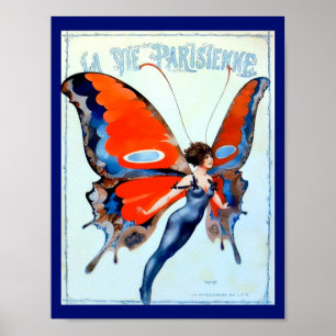 Poster Vintage La Vie Parisienne Papillon Lady Image