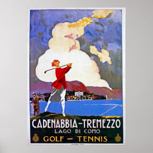 Poster Vintage Lake Como Golf Annonce touristique italien