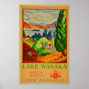 Poster Vintage Lake Wanaka New Zealand Travel