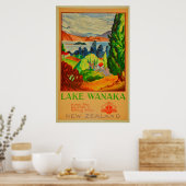 Poster Vintage Lake Wanaka Nouvelle-Zélande Voyages (Cuisine)
