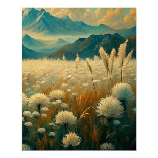 Poster Vintage Landscape Mountains Wildflowers (Devant)