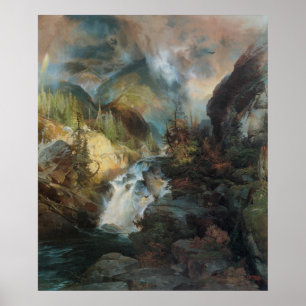 Poster Vintage Landscape Waterfall in Mountains by Moran