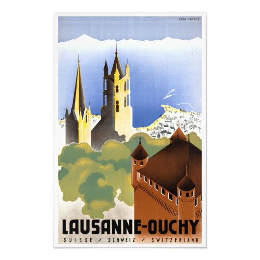 Poster vintage Lausanne-Ouchy Suisse (Devant)