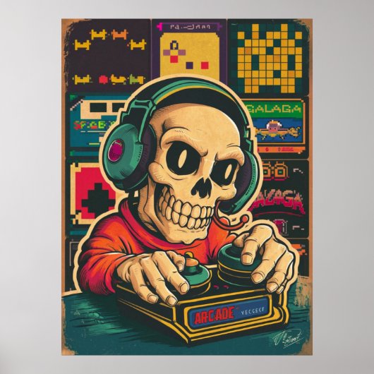 Poster Vintage Lecteur de jeu de squelette (Devant)