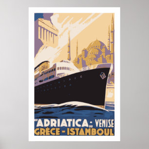 Poster Vintage ligne de transport et Venise, Grèce, Istan
