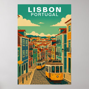 Poster Vintage Lisbon, Portugal Tramway Jaune