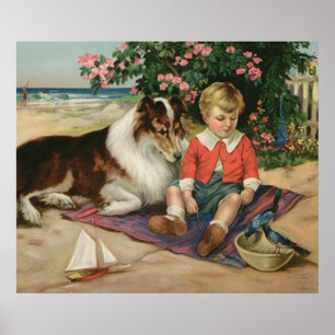 Poster vintage Little Boy, Collie et Bluebirds