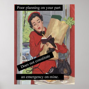 Poster Vintage Look Occupé Femme Multitâche Urgence