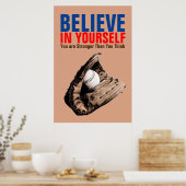 Poster Vintage Look Retro Motivational Baseball Croire (Cuisine)