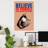 Poster Vintage Look Retro Motivational Baseball Croire (Bureau à domicile)