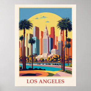 Poster Vintage Los Angeles California City Skyline Travel