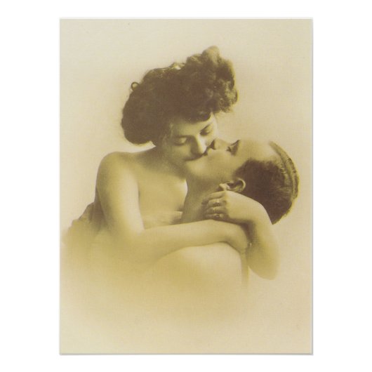 Poster Vintage love couple kissing sepia illustration (Devant)