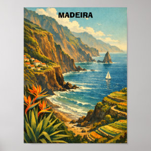Poster Vintage Madère Portugal Falaises Côtières Voyage