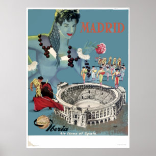 Poster Vintage Madrid Spain Airline Travel