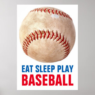 Poster Vintage Mange Sommeil Jouer Baseball