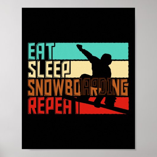 Poster Vintage Manger Sleep Répéter Snowboard (Devant)